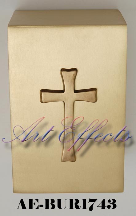 Manufacturers Exporters and Wholesale Suppliers of Satin Bronze Finish Brass Cube Urn W/ Cross Applique Farrukhabad Uttar Pradesh